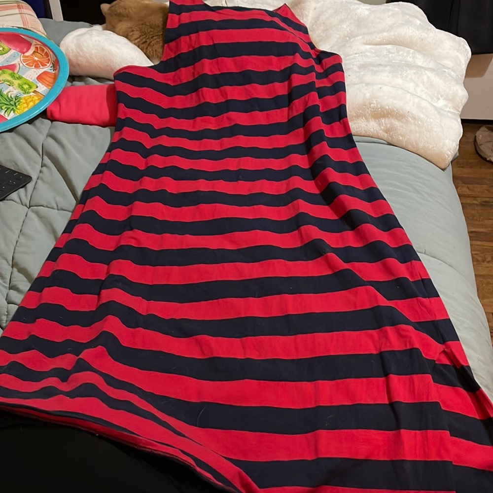 Red and Navy stripped tank dress